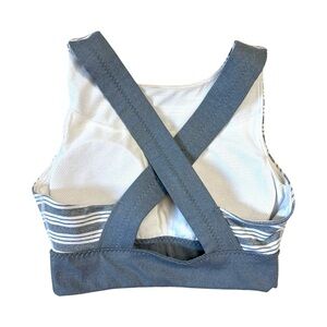Athleta Deep Breath Striped Sports Bra XXS Gray High Neck Criss Cross‎ Back
